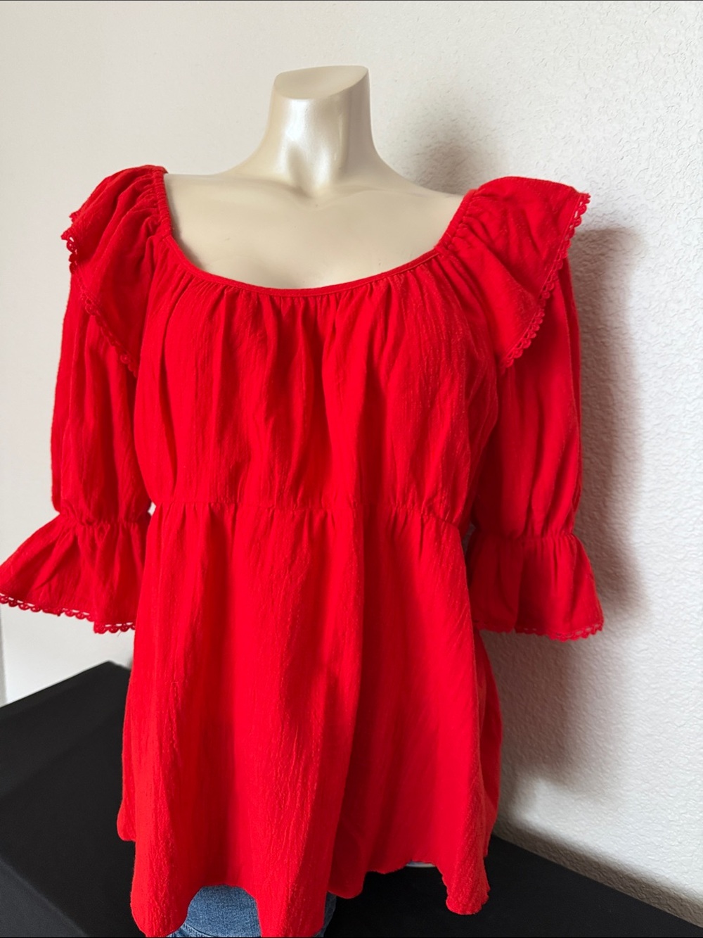 Umgee Bright Red Ruffled Peasant Tunic